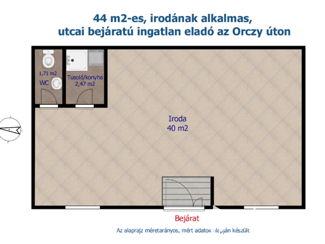 44 m2-es iroda utcai bejárattal a Nagyvárad tértől 500 m-re