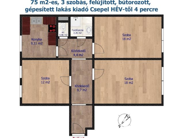 3 szobás, felújított, berendezett, gépesített lakás Csepelen