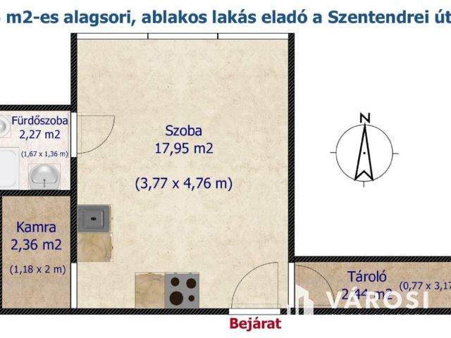 25 m2-es, ablakos, alagsori lakás a Római-part közelében